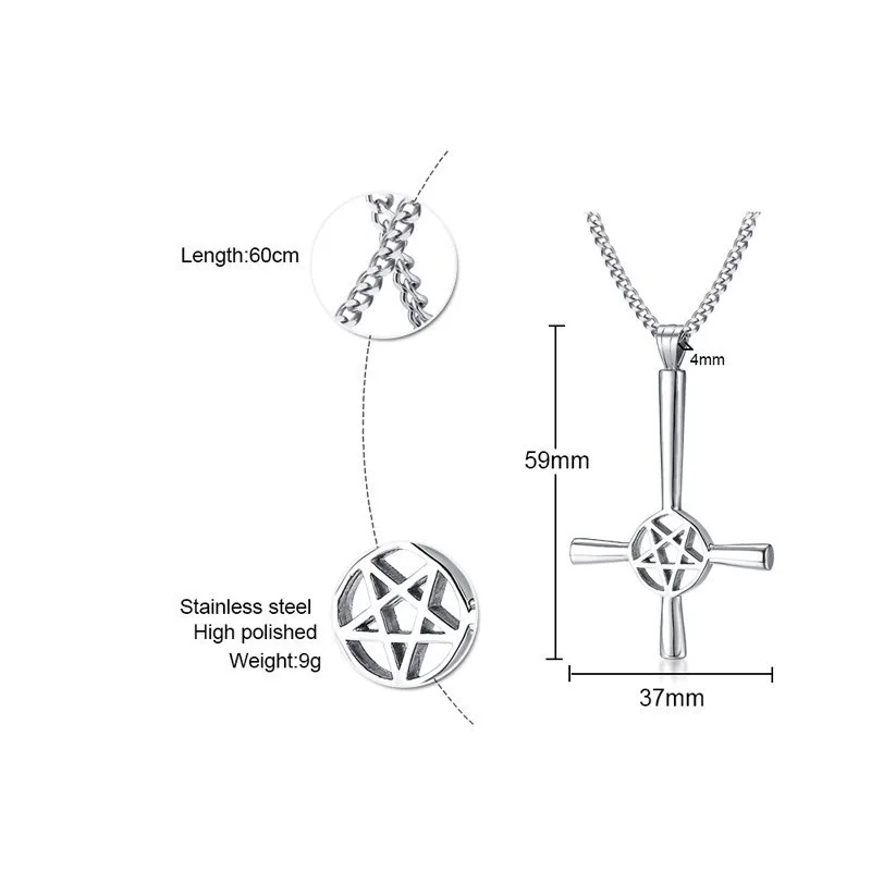 Мужское серебряное ожерелье из нержавеющей стали с крестиком, сатанинская подвеска с изображением перевернутой пентаграммы, ювелирное изделие со звездой