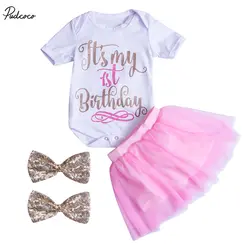 It's My Birthday/Одежда для новорожденных девочек комбинезон с короткими рукавами топ + юбка-пачка повязка с бантом на голову комплект из 4