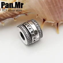 

New! S925 silver charm beads rotating heart-shaped logo with two rows of CZ beads charms bracelet jewelry DIY production