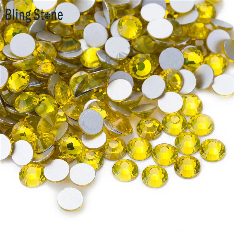 

Nail Rhinestone Non HotFix SS3-ss10 ss12 ss16 SS30 1440pcs Lemon yellow color Rhinestones For Nails Art