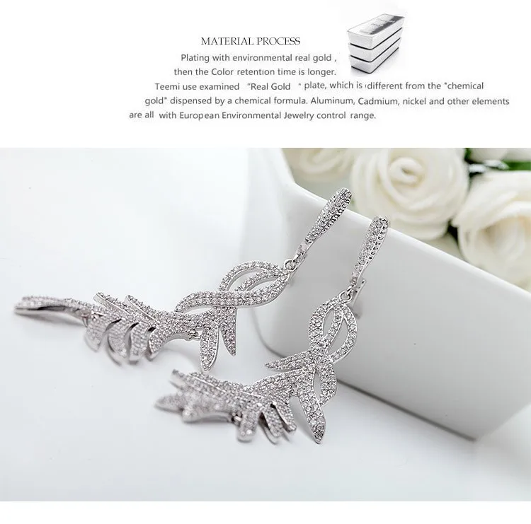 Luoteemi элегантные длинные серьги украшения для женщин заявление крошечные CZ Кристалл Белое золото Цвет Свадебные Серьги Brincos
