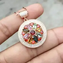 Натуральный многоцветный Турмалин кулон S925 серебро натуральный драгоценный камень кулон ожерелье модный роскошный круглый женский вечерние ювелирные изделия