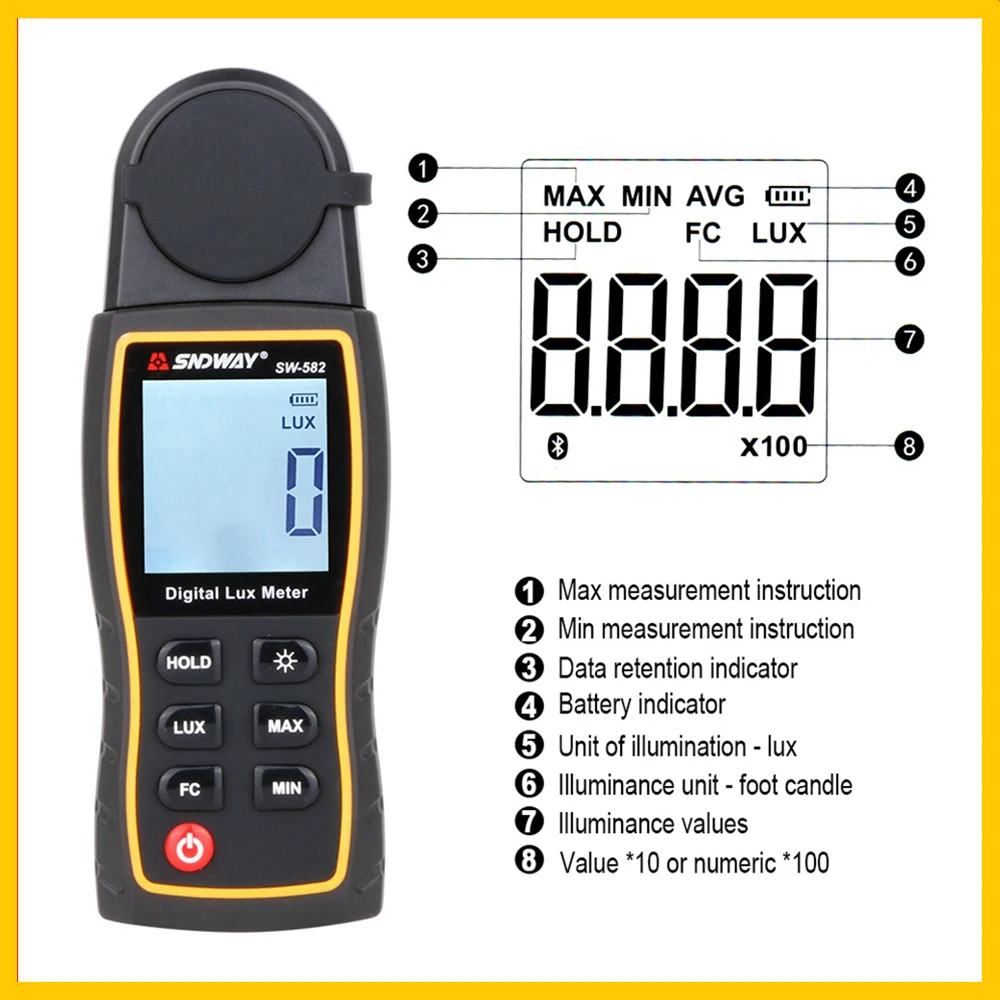 SNDWAY Цифровой Люксметр Lux/FC meterr мини-светильник оборудование для тестирования окружающей среды ручной тип SW-582
