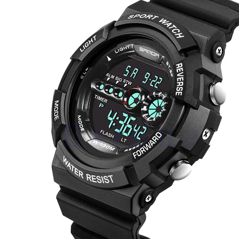 Новые водонепроницаемые спортивные часы мужские из нержавеющей стали светодиодный цифровой будильник с датой армейские кварцевые часы мужские часы Relogio Masculino - Цвет: Black