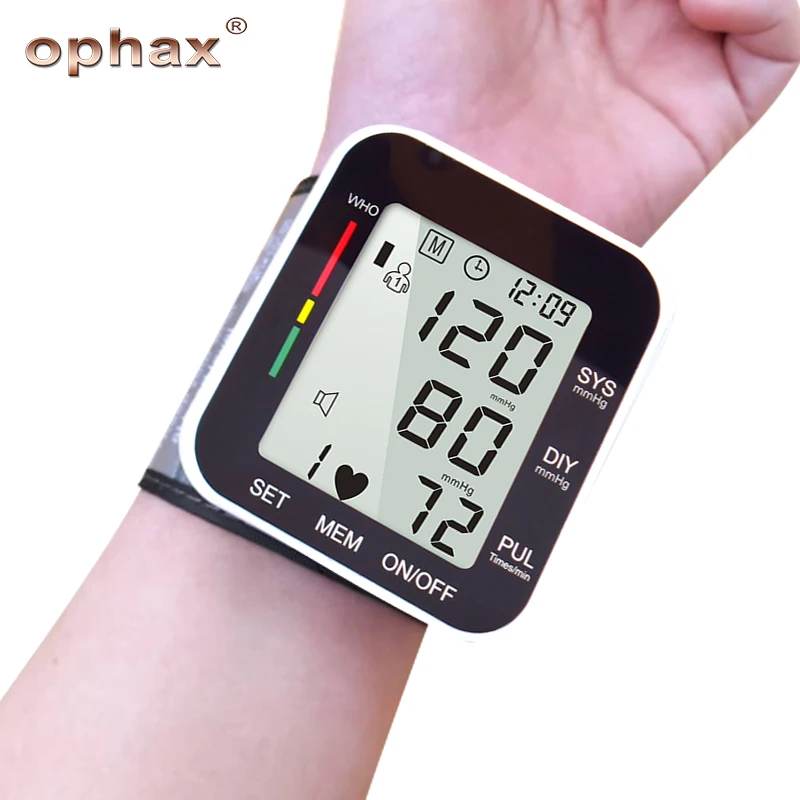 OPHAX Health Care автоматический цифровой измеритель артериального давления на запястье тонометр для измерения пульса пульсометр с голосом