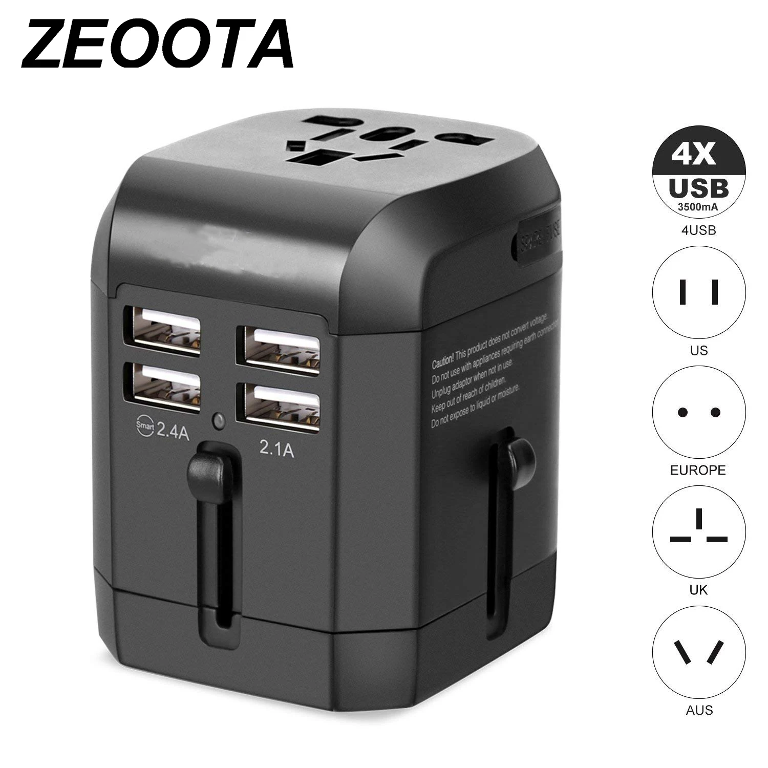 

Universal USB Travel Power Adapter Wall Charger AC Power Plug Adapter Cell Phone Laptop Quad 3.5A Smart Power USB Charging Port
