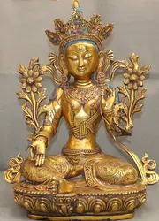 JP S0524 20 "Тибет Тибетский Буддизм Бронзовый Свинка Сиденья Зеленая Тара Богиня Статуя Будды М
