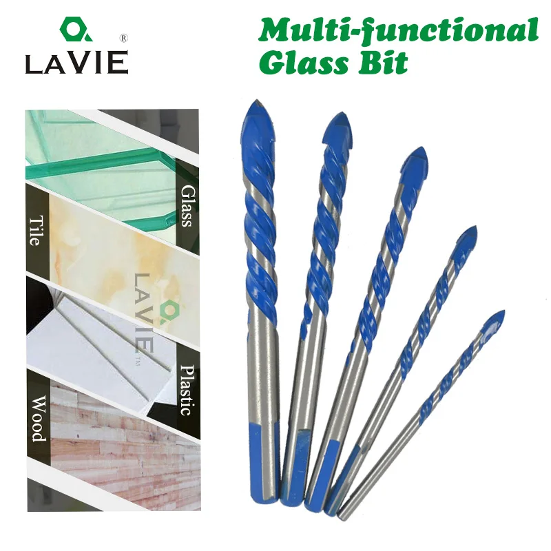 LAVIE 3mm To 12mm Multifunctional Glass Drill Bit Twist Spade Drill Triangle Bits For Ceramic Tile Concrete Glass Marble DB02055