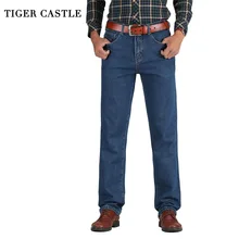 TIGER CASTLE Men Cotton Straight Classic Jeans Baggy Plus Size Spring Autumn Men's Denim Pants Straight Designer Trousers Male