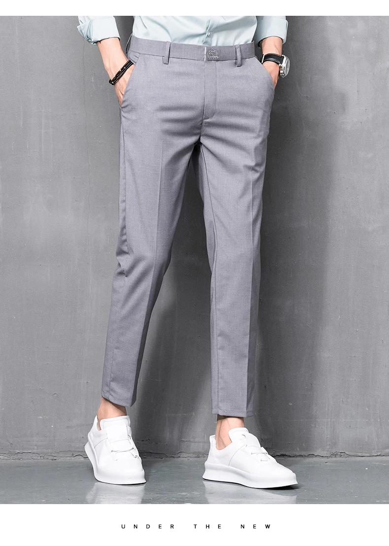 Мужская одежда костюм брюки/мужские высококачественные однотонные узкие брюки для делового костюма/мужские высококачественные брюки для отдыха