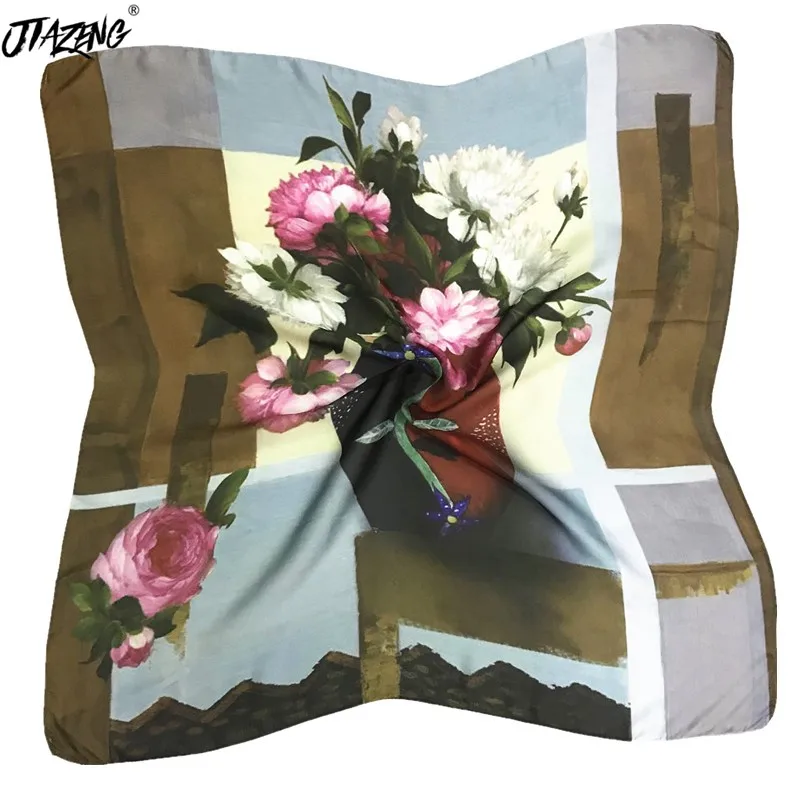 

Women Scarf color matching Bird And Vase Silk Scarf New Print Spring Summer Travel Accessories Wholesale 70*70cm Head Wrap shawl