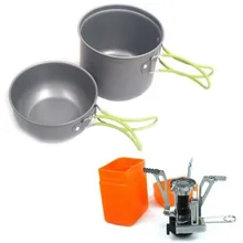 Lightweight Outdoor Camping Picnic BBQ Aluminum alloy Pot + Gas Stove Set Portable Size BBQ Pot Cookware Tool