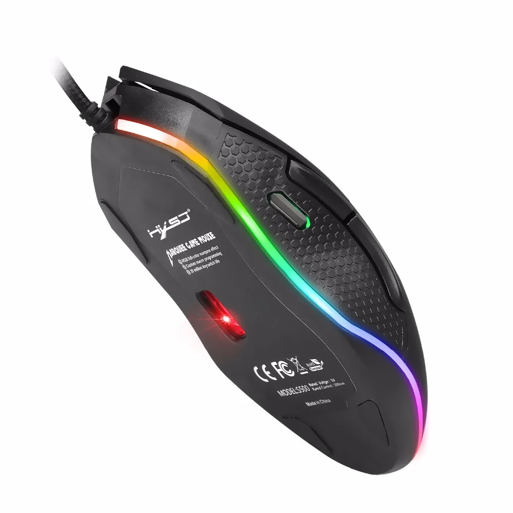 HXSJ игровая мышь USB Проводная мышь 6 кнопок 200-4800 dpi оптическая USB Проводная настольная мышь RGB с подсветкой для игрового плеера