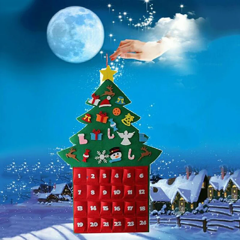 DIY Войлок Рождественский Адвент-календарь новогодняя елка подарок игрушка Настенное подвесное украшение для дома