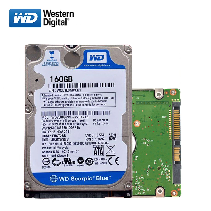 WD 160 Гб HDD 2,5 Sata2-SATA3 для ноутбука Внутренний жесткий диск 160 г Жесткий диск Hardisk HD 5400-7200 об./мин. Бесплатная доставка