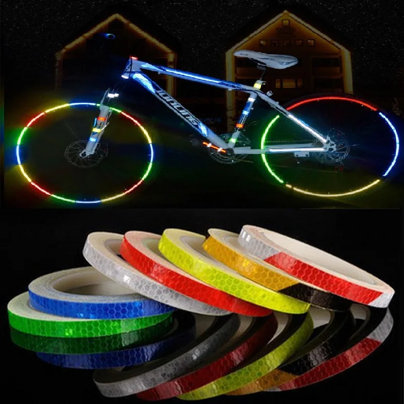 1 CM * 8 M pegatinas de ciclismo fluorescentes MTB Reflector bicicleta motocicleta pegatina reflectante cinta adhesiva Warnning seguridad