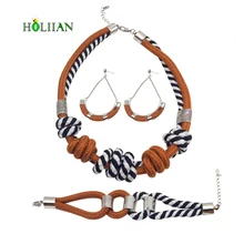 Для женщин модные ювелирные наборы этнические веревочные узлы Чокеры Ожерелье Висячие серьги украшения в стиле бохо boho темно-синий bijoux femme Новинка