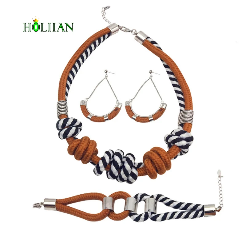 Для женщин модные ювелирные наборы этнические веревочные узлы Чокеры Ожерелье Висячие серьги