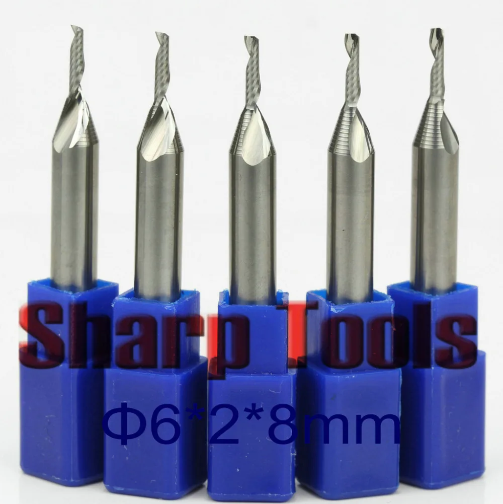 6 x 2 x 8mm Single Flute Carbide End Mill Cutter CNC Bit Spiral Wood