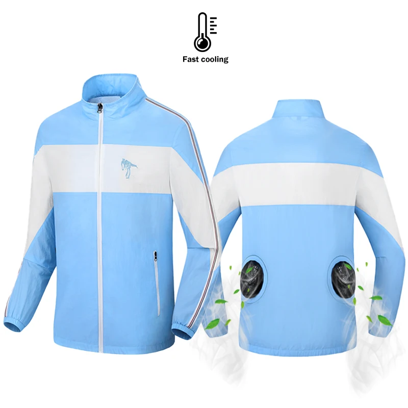 

Anti-UV Men Windbreaker Summer Smart USB Fan Cooling Trench Coat Outdoor Korean Air Conditioning Waterproof Zipper Cool Jackets