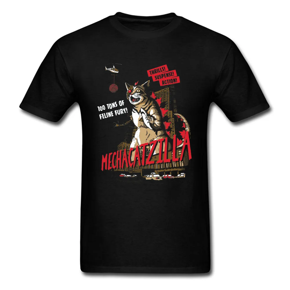 Normal Mecha Catzilla V2 23216 Short Sleeve Lovers Day Tops & Tees Newest Crewneck Cotton Fabric Tops Shirt Men Tshirts Mecha Catzilla V2 23216 black
