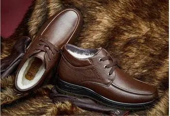 

Winter men's Warm velvet ankle boots Genuine Leather lace-up Non-slip cotton shoes fashion high-top Martin boots