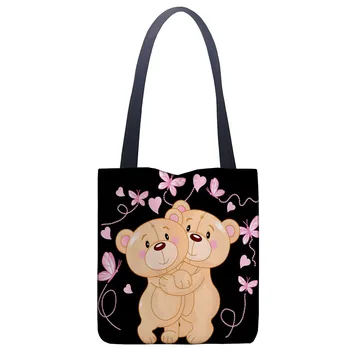 

Custom Bear Print Canvas Fabric Tote Bag Customized Eco Bags Single Shoulder Bag Custom Made Shopping Bags