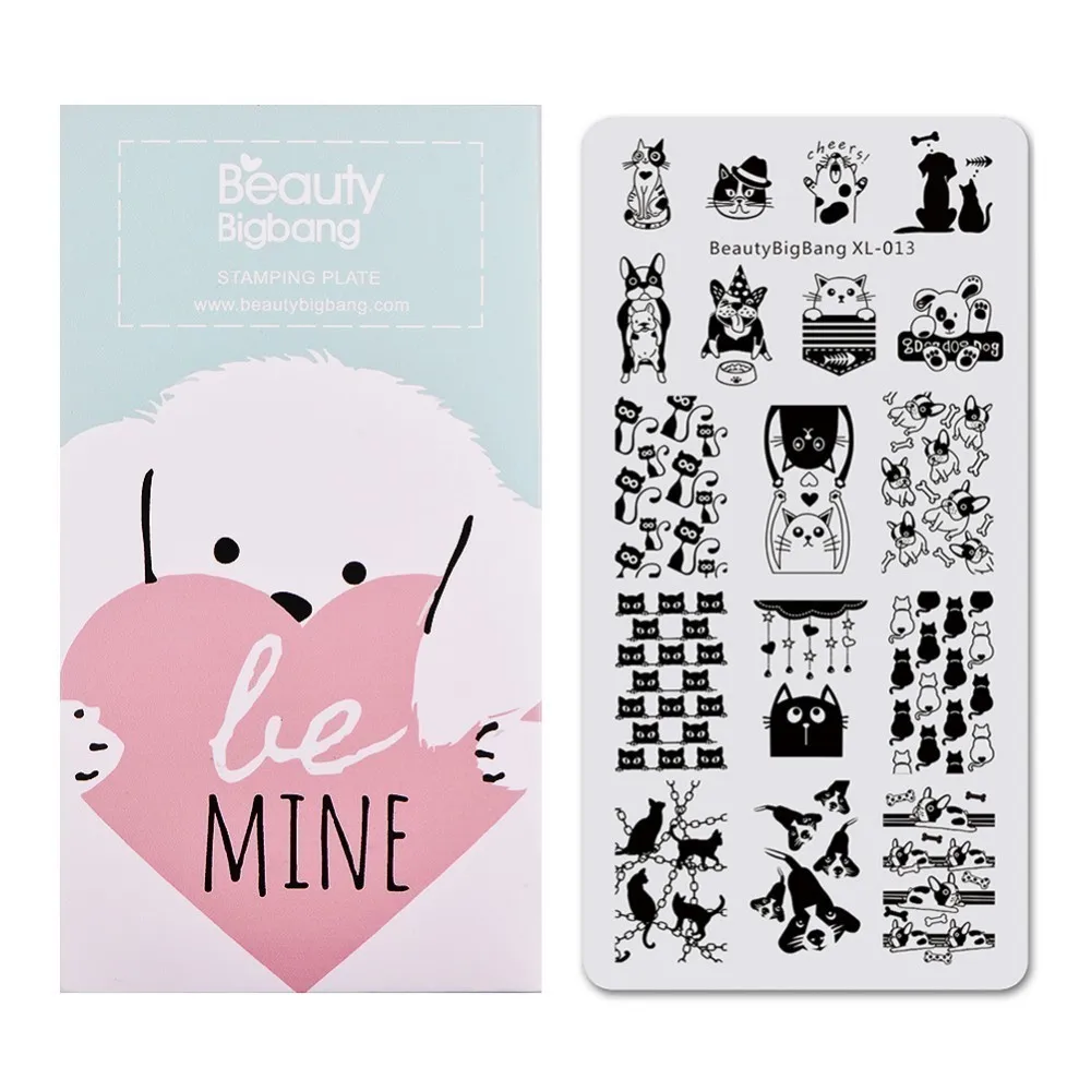

BeautyBigBang NEW 1PC Nail Stamping Plates Cute Cat Dog Pattern Nail Template Plate Rectangle Stamp For Nails BBB XL-013