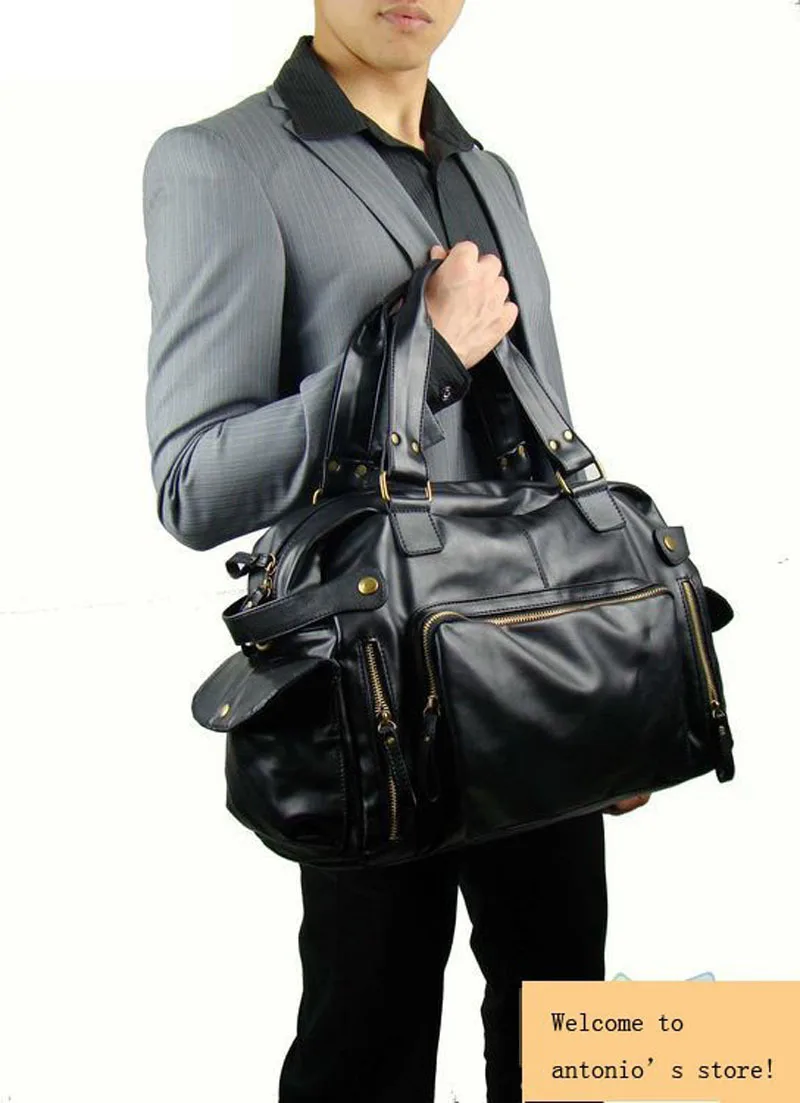 C198 black higher PU leather large size man travel bags ,leisure