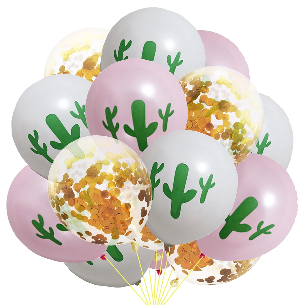 

15Pcs Party Balloon Set 10 Inch Latex Desert Cactus Rose Gold Sequin Decoration for Birthday Wedding Balloon Hawaii Party 29