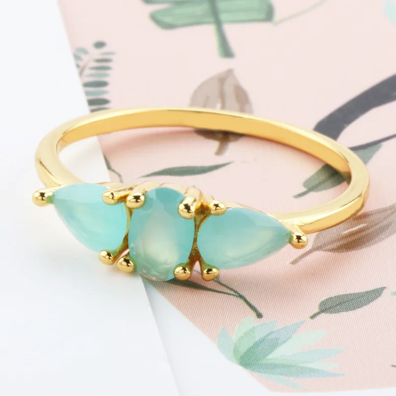 

Gold Color with Green Semi-Precious Stone Rings for Women Vintage Female Wedding Rings Fashion Jewelry