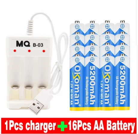 Известный бренд 1,2 V 5200 mAh никель-металлогидридные AA предварительно заряженные ni-mh аккумуляторная батарея аа для игрушечная камера батареи для микрофона+ зарядное устройство - Цвет: Синий