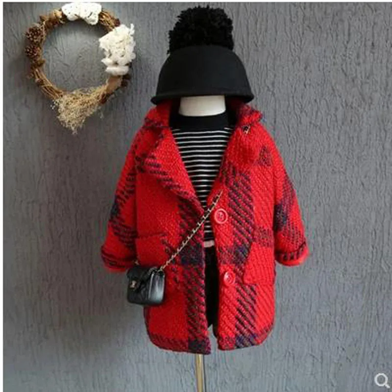 

Girls woolen coat Korean fashion plaid princess thickening children's long section woolen coat 2018 new girl wool coat