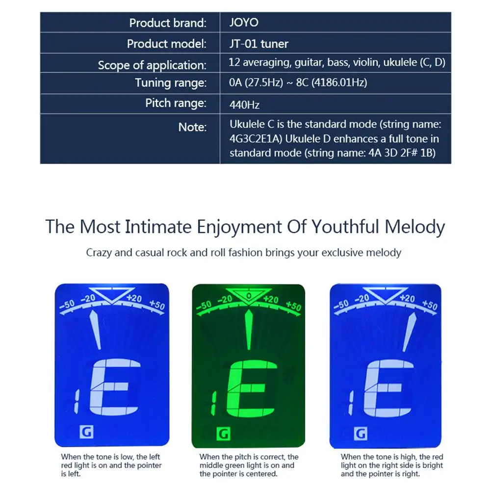 JOYO Акустическая гитара тюнер укулеле Скрипка бас тюнер Универсальный регистр