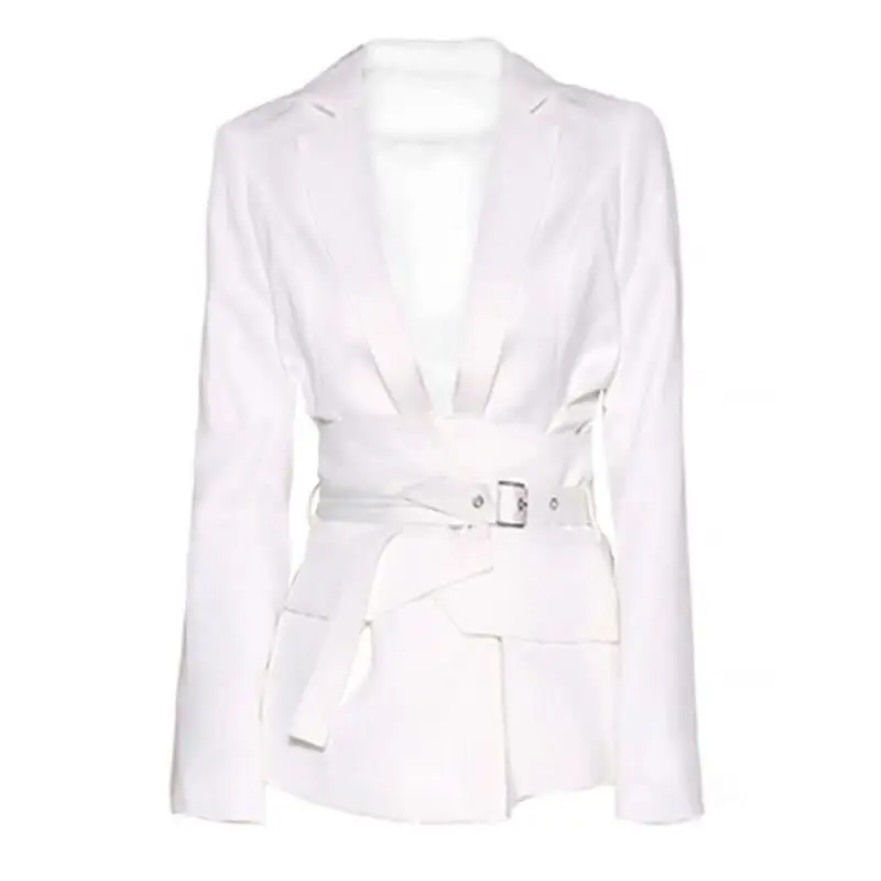 DEAT новая весенне-летняя модная женская одежда с отложным воротником, длинными рукавами пояса с высокой талией широкая куртка WF59100L - Цвет: White