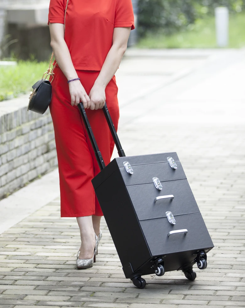 Для женщин большой емкости чемодан на колесиках для косметики чемодан на колесиках, гвозди макияж ящик для инструментов, многослойная