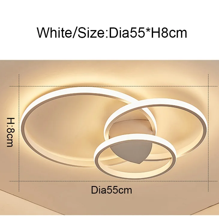 Затемняемые кольца с высокой яркостью, современные светодиодные потолочные лампы для гостиной, спальни, кабинета, потолочная лампа с двойным свечением - Цвет корпуса: 3 Rings White