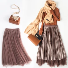 Новая осенне-зимняя винтажная двухсторонняя бархатная юбка для женщин с завышенной талией, асимметричные сетчатые юбки, элегантная велюровая плиссированная юбка M516