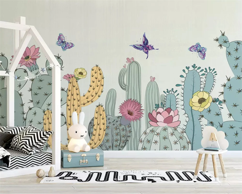 

beibehang Custom 2019 Nordic Hand-painted American Garden Cactus Children's Room Background 3d Wallpaper wall papers home decor
