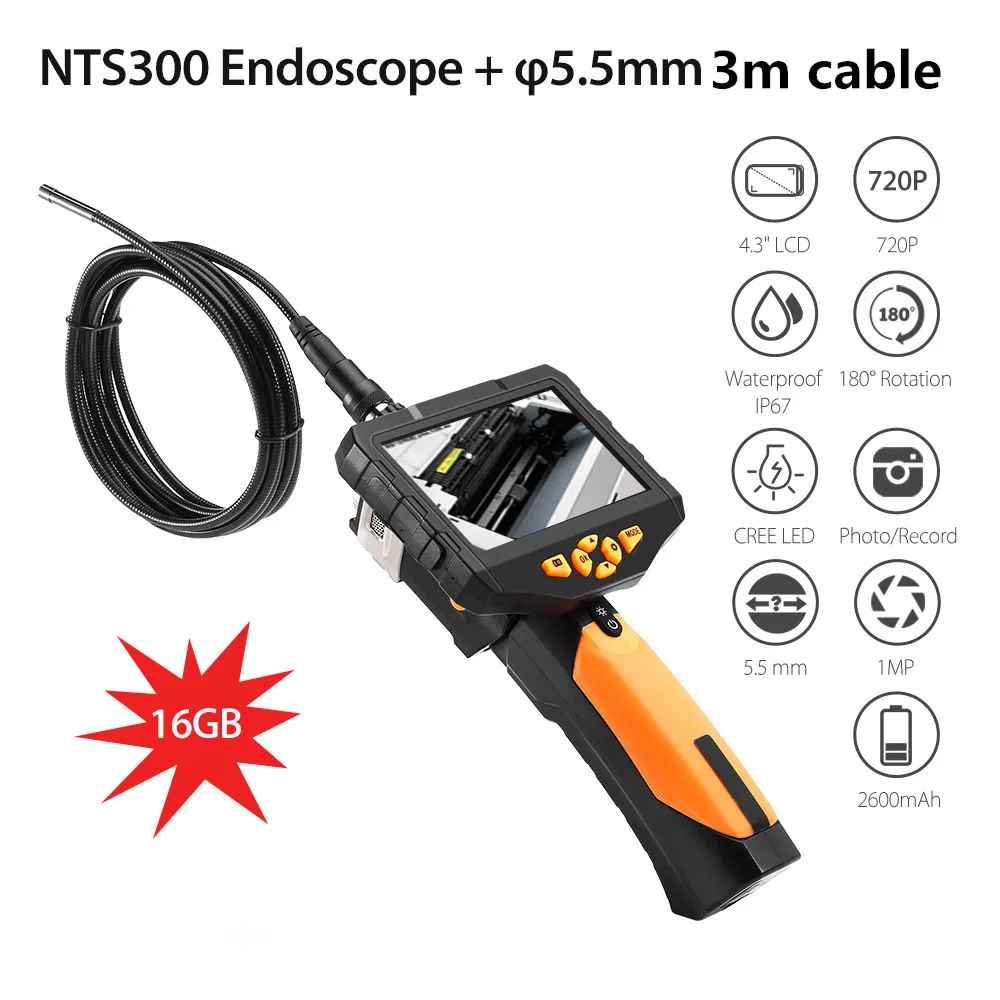

Eyoyo NTS300 5.5MM 4.3" Color LCD Display Monitor New Snake Inspection Endoscope Borescope 3M Tube Camera 360 Degree Rotation