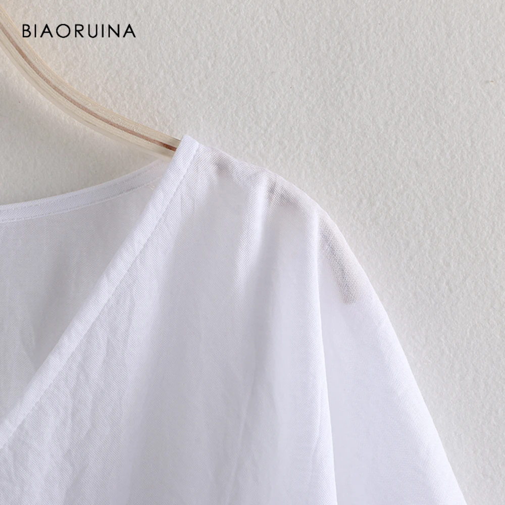 BIAORUINA المرأة الأبيض عارضة كل مباراة تي شيرت قصير الكشكشة الإناث الحلو الصلبة المحملات الصيف المرأة أنيقة قمم BIAORUINA المرأة الأبيض عارضة كل مباراة تي شيرت قصير الكشكشة الإناث الحلو الصلبة المحملات الصيف المرأة أنيقة قمم