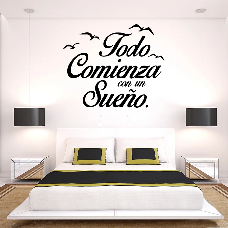 Vinyl Wall Sticker Spanish Quote Poster Bird Wall Applique Wall Art