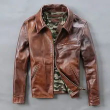 Американский ковбойский стиль, винтажная мужская куртка из коровьей кожи, приталенная кожаная байкерская куртка для мужчин, Коричневое мужское пальто из натуральной кожи
