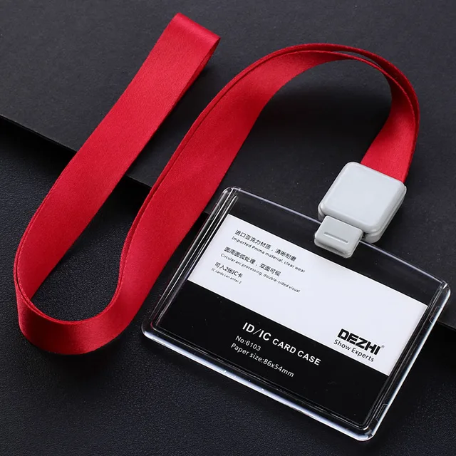 DEZHI Brand New Retractable Custom Lanyard with Full Transparent Business ID IC Card Holder,Vertical Horizontal Available H-red rope