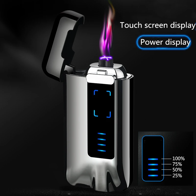 

Finger Touch Double Arc Lighter Battery Display Electric Cigarette Lighter Metal Windproof USB Lighter Electronic Gadgets