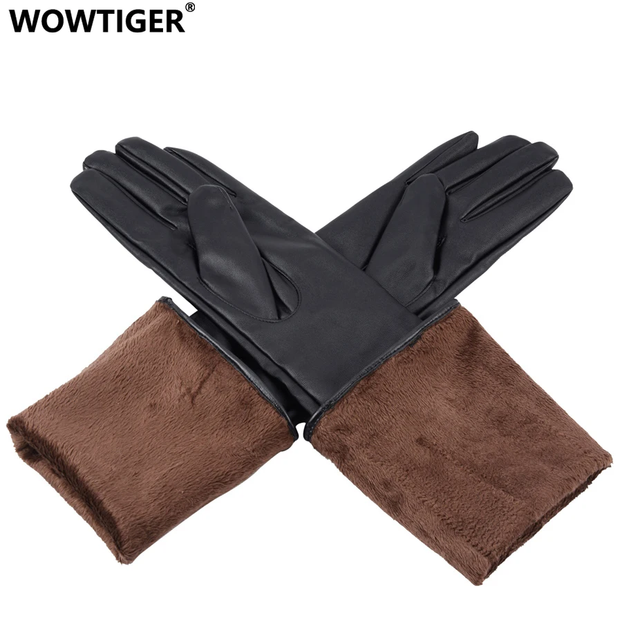 WOWTIGER женские модные перчатки черные длинные кожаные 50 см Женские варежки Зимние