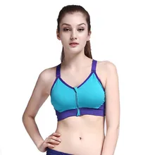 Новейший женский Проницаемый спортивный бюстгальтер без косточек на молнии, бюстгальтеры для йоги, топ на бретельках с защитой от ударов, сапфировый синий M