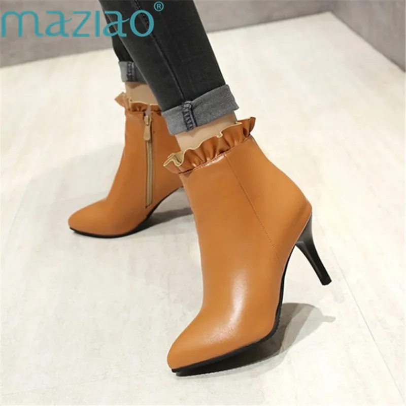

Ankle Boots Women Shoes Side Zipper Pointed Toe High Heels Short Botas Elegant Temperament Short Boots MAZIAO