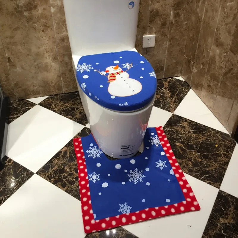 Santa Claus Toilet Sets Christmas Home Hotel Toilet Decorations Lovely Blue Snowman Doll Gifts High Quality