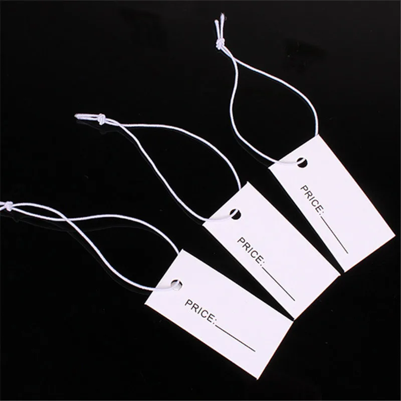 1000pcs 1 7 3 3cm One Side Printed White Paper Price Tags With Elastic 